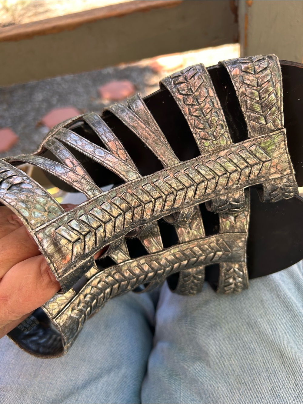 Elizabeth and James metallic, silver gladiator sandals, vintage - Picture 6 of 13